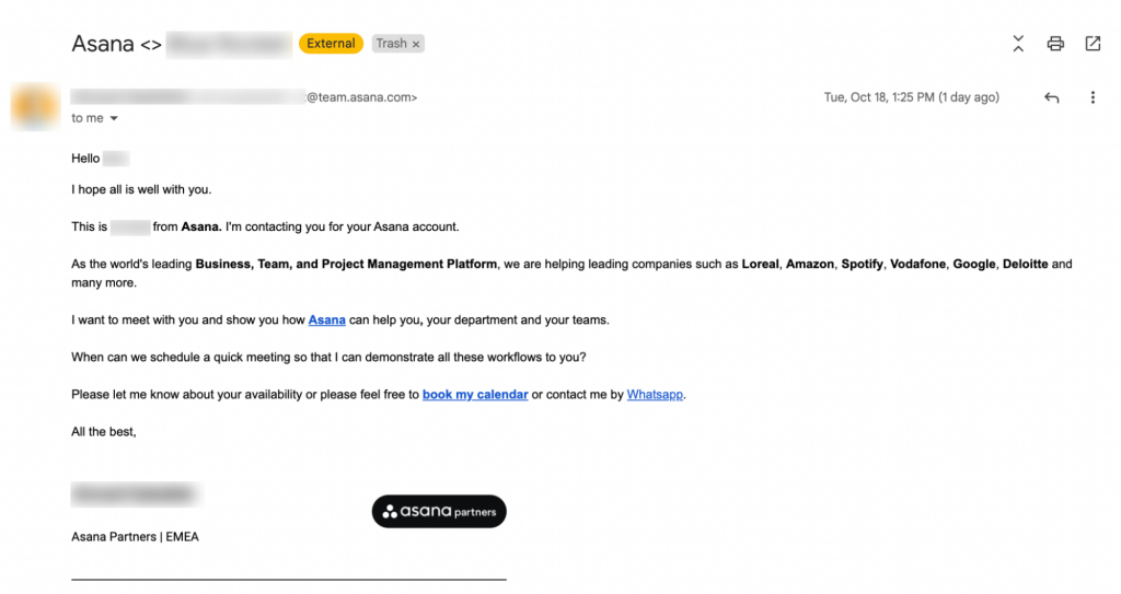 Asana B2B email marketing email example