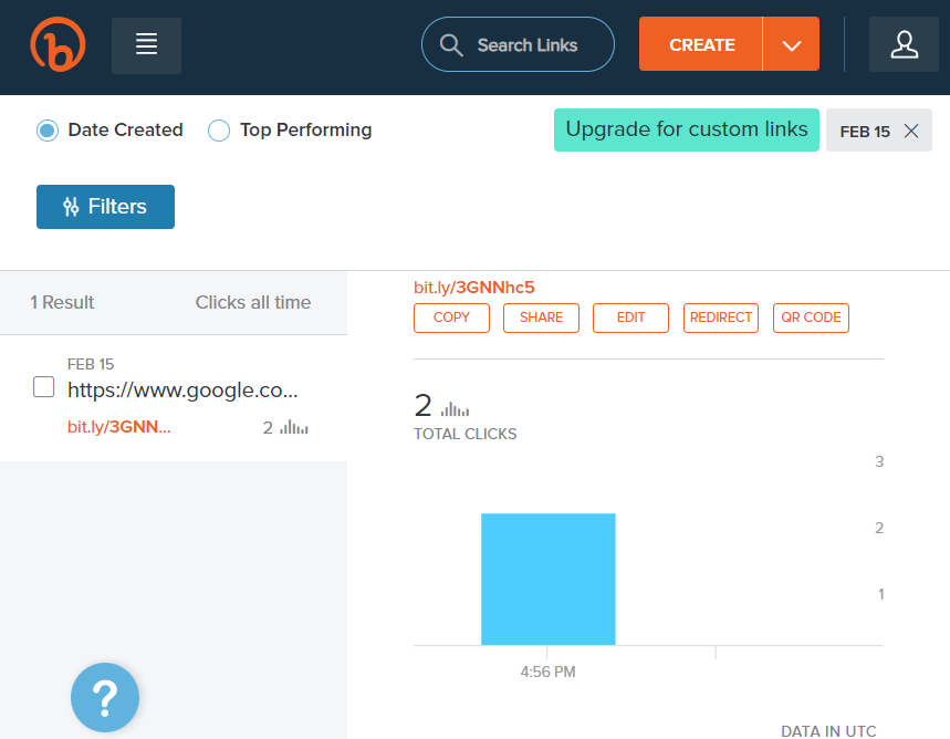 Link tracking via bitly tool