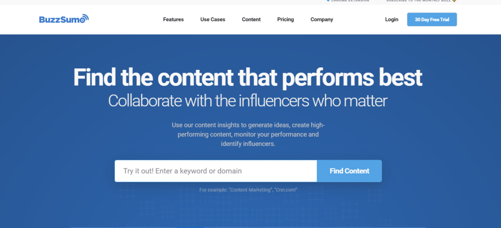 BuzzSumo homepage screenshot