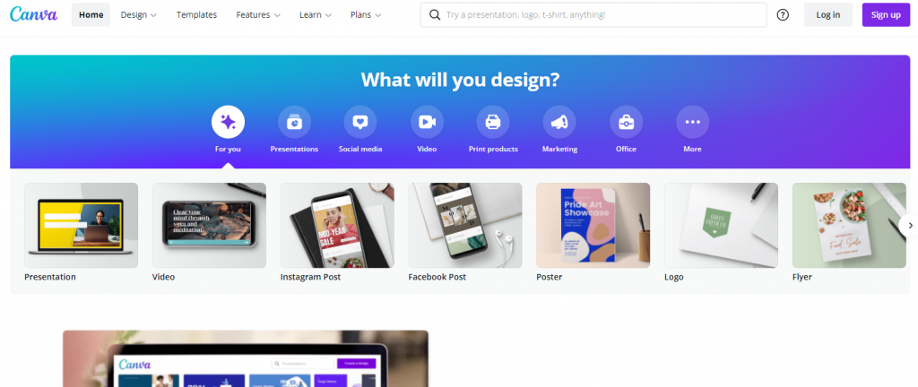 Canva homepage screenshot