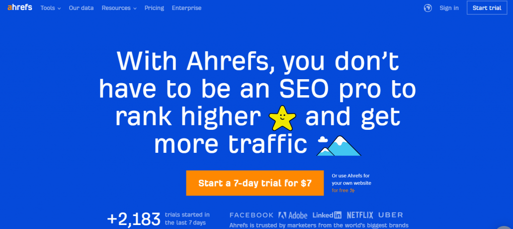 Ahrefs homepage screenshot