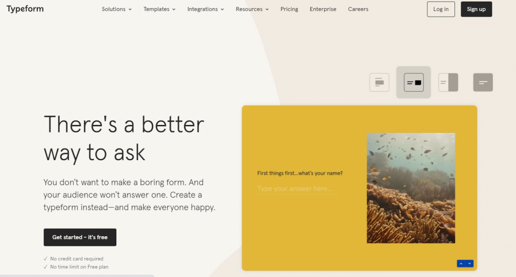 Typeform homepage screenshot