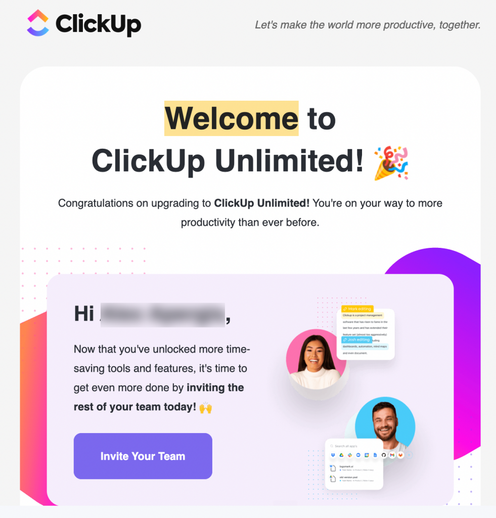 Welcome email example